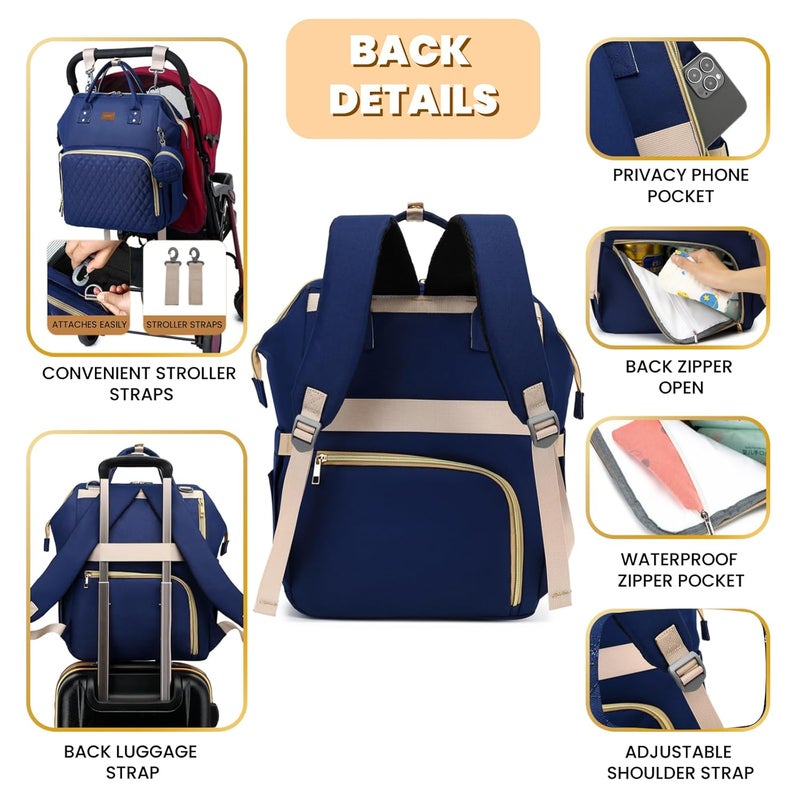 ROSEGIN Diaper Bag Backpack with Changing Pad, Pacifier Case, Baby Bag for Boy Girl Toddler - Large, Stylish, Waterproof Travel Quilted Diaper Bag for Mom - Baby Shower - Navy Blue - Image 4